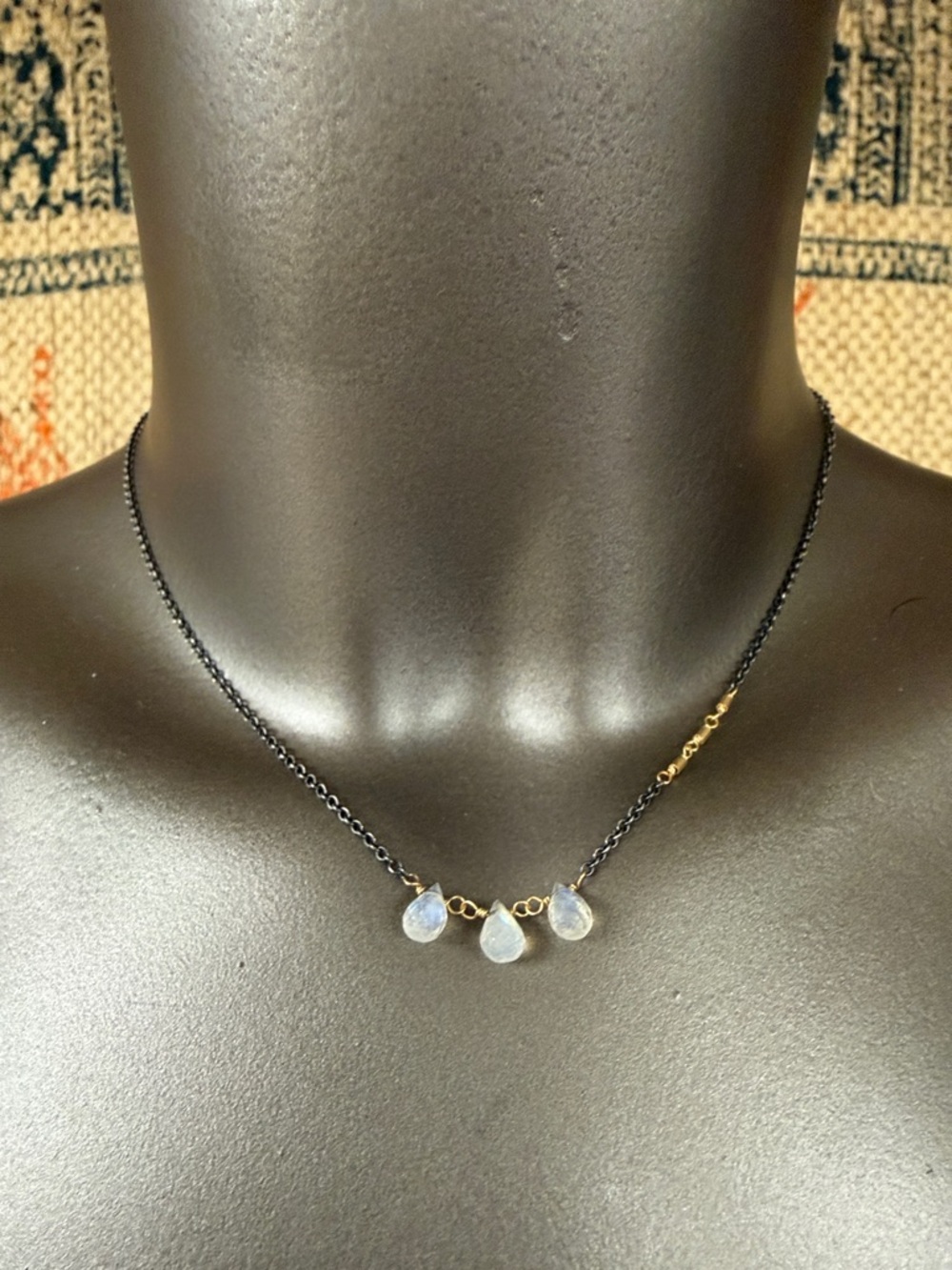 Jes MaHarry ”Tears of Joy” moonstone Sterling Silver and 14k gold necklace. NWT!